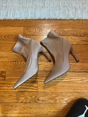 Zara Taupe Pointed-Toe Stiletto Ankle Boots